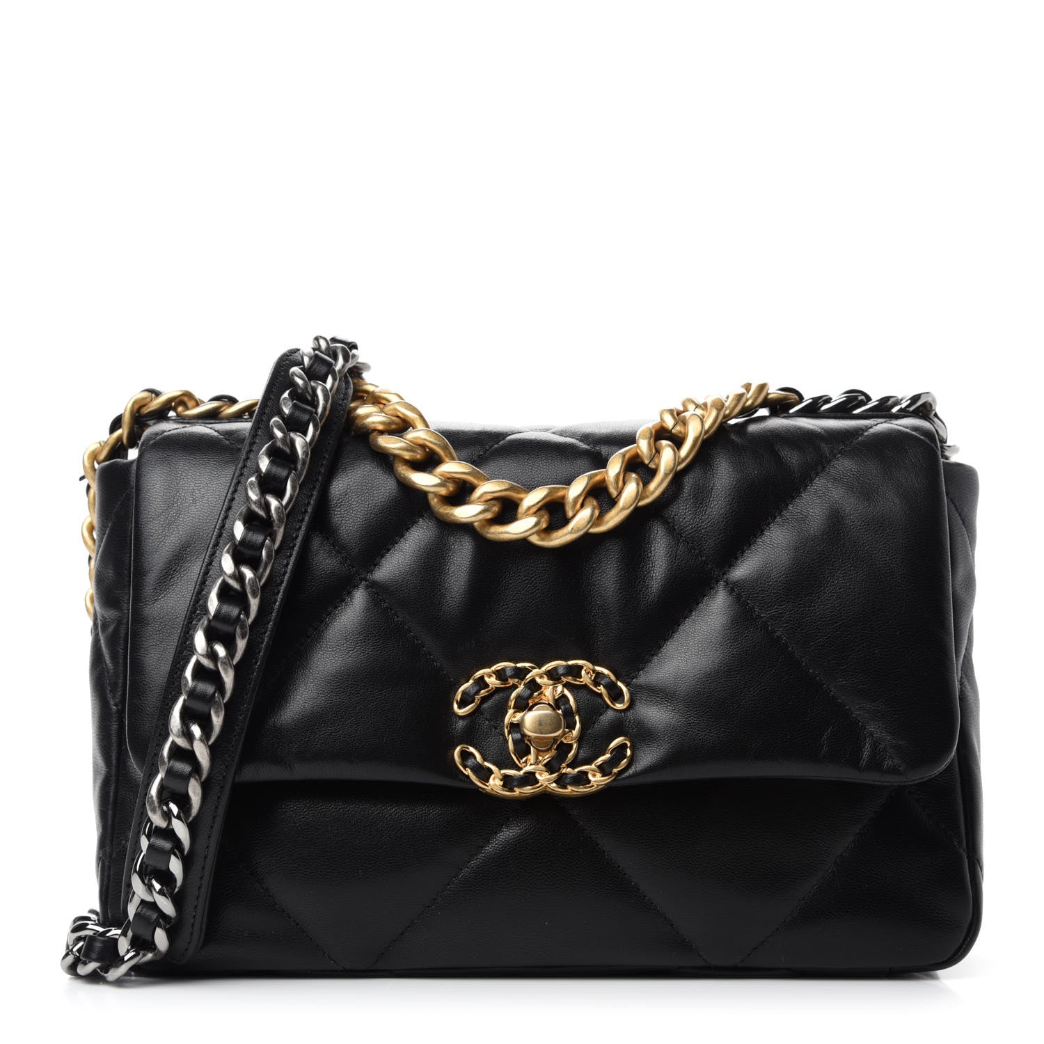 Chanel Shiny Goatskin Quilted Medium Chanel 19 Flap Black 1 of 11