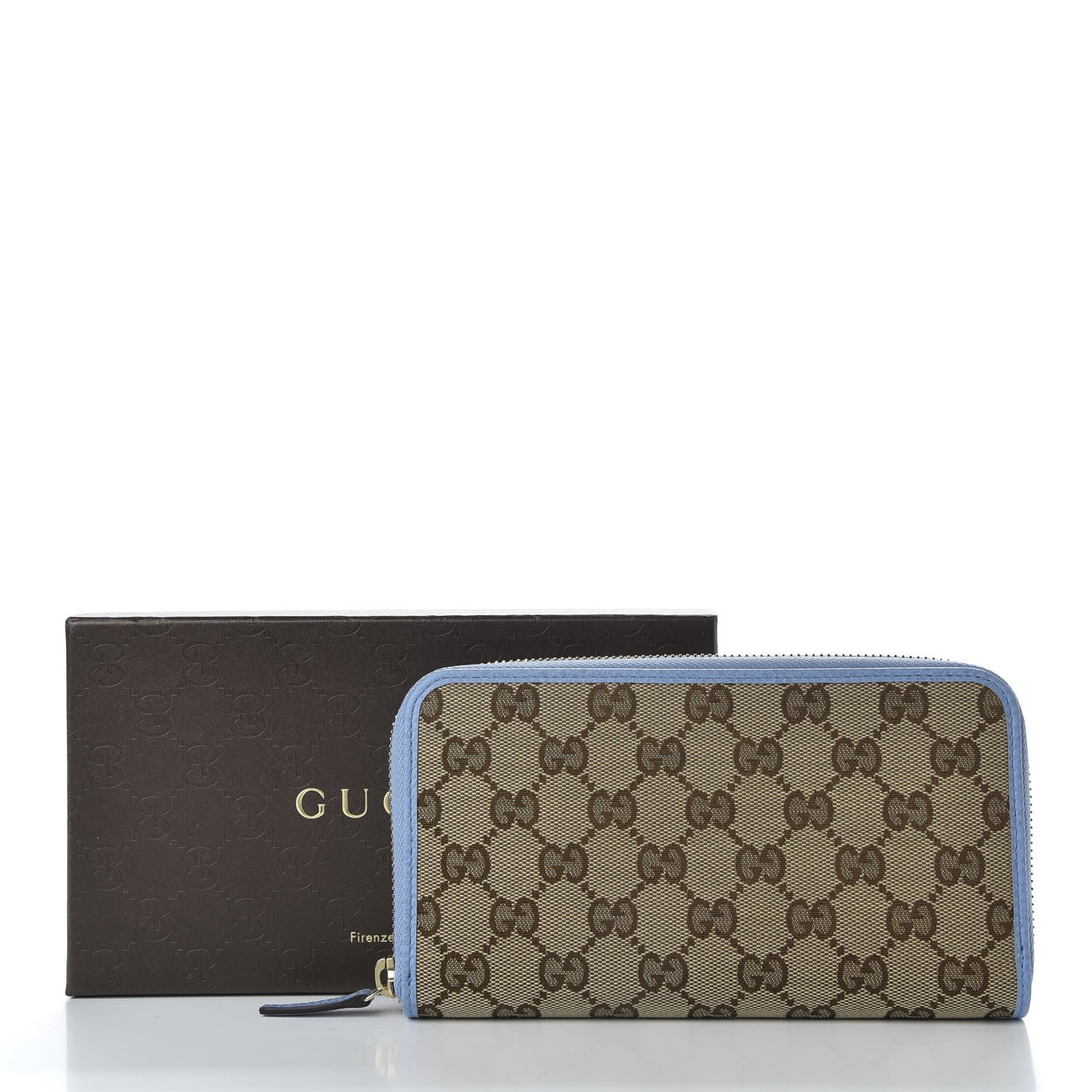 Gucci Monogram Dollar Calfskin Zip Around Wallet Beige Ebony Mineral Blue 7 of 7