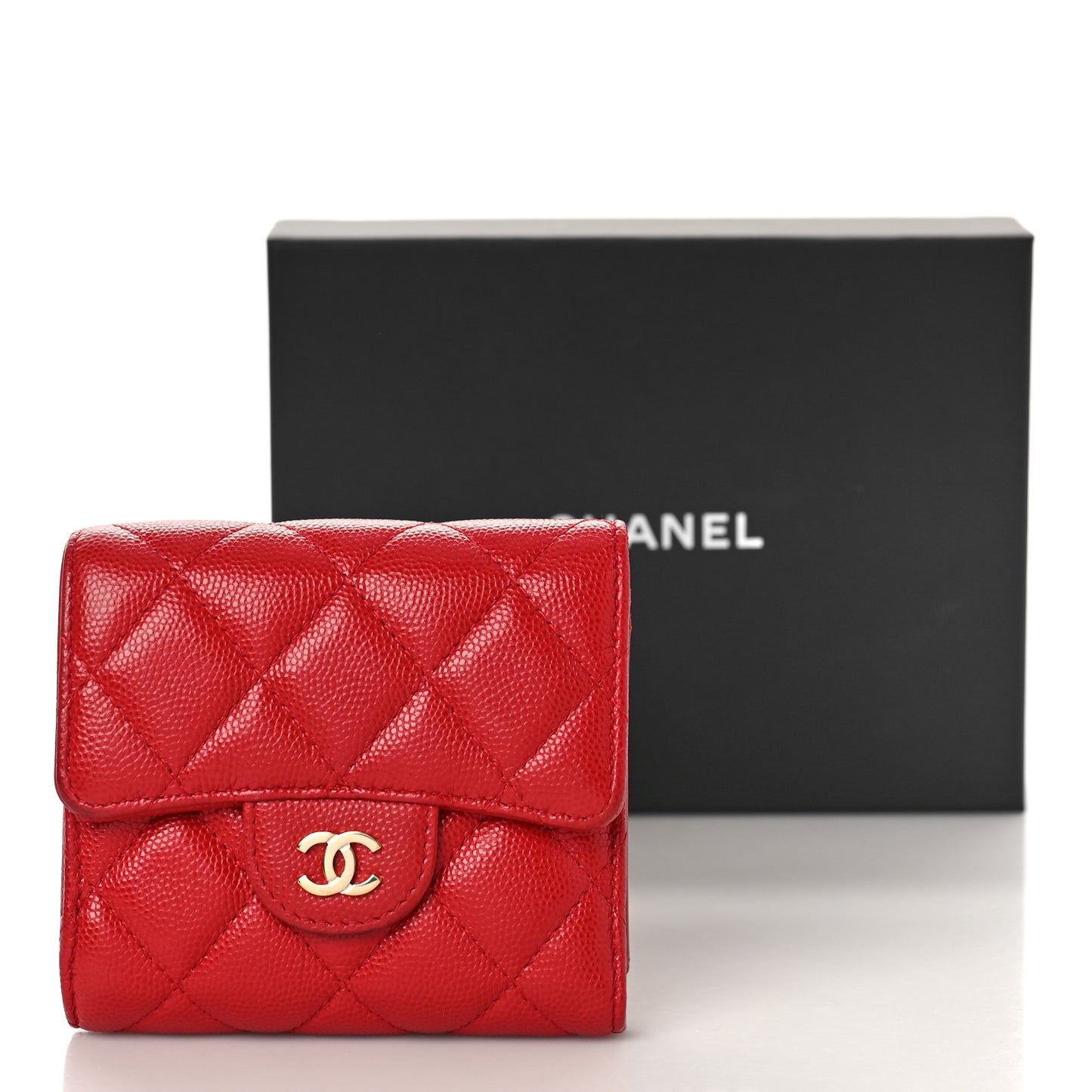 Caviar Quilted Compact Flap Wallet Red