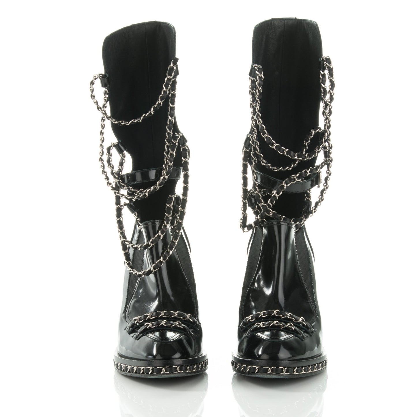 Patent Chained Tall Combat Boots 39.5 Black