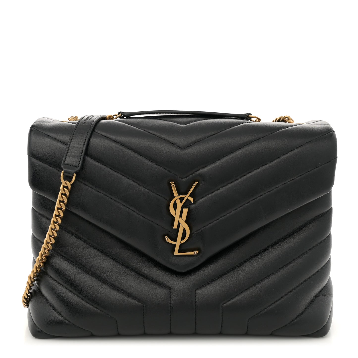 Calfskin Y Quilted Monogram Medium Loulou Chain Satchel Black