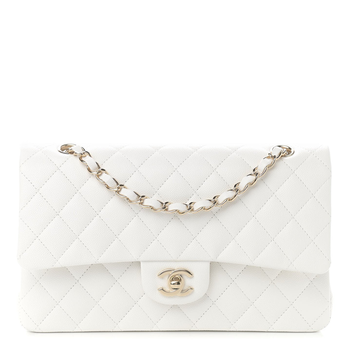 Caviar Quilted Medium Double Flap White