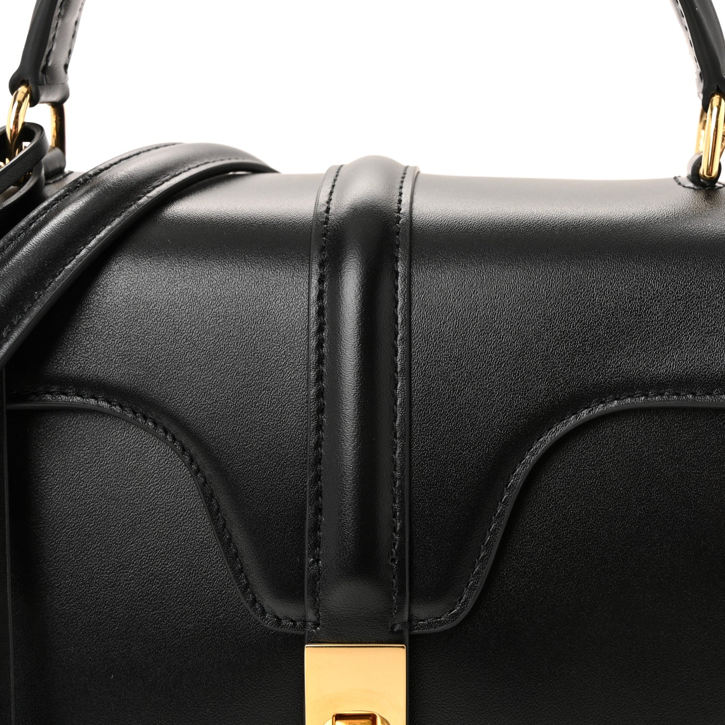 Satinated Calfskin Small 16 Top Handle Bag Black