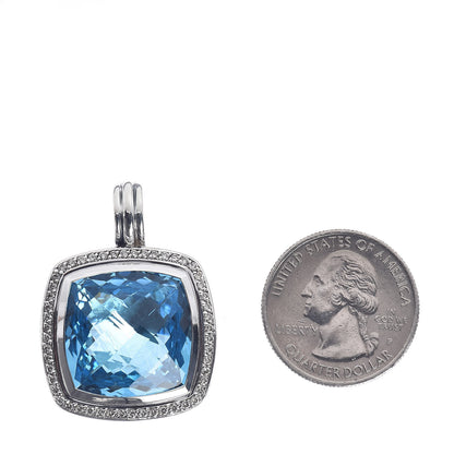 David Yurman Sterling Silver Blue Topaz Diamond 20mm Albion Enhancer Pendant 2 of 4