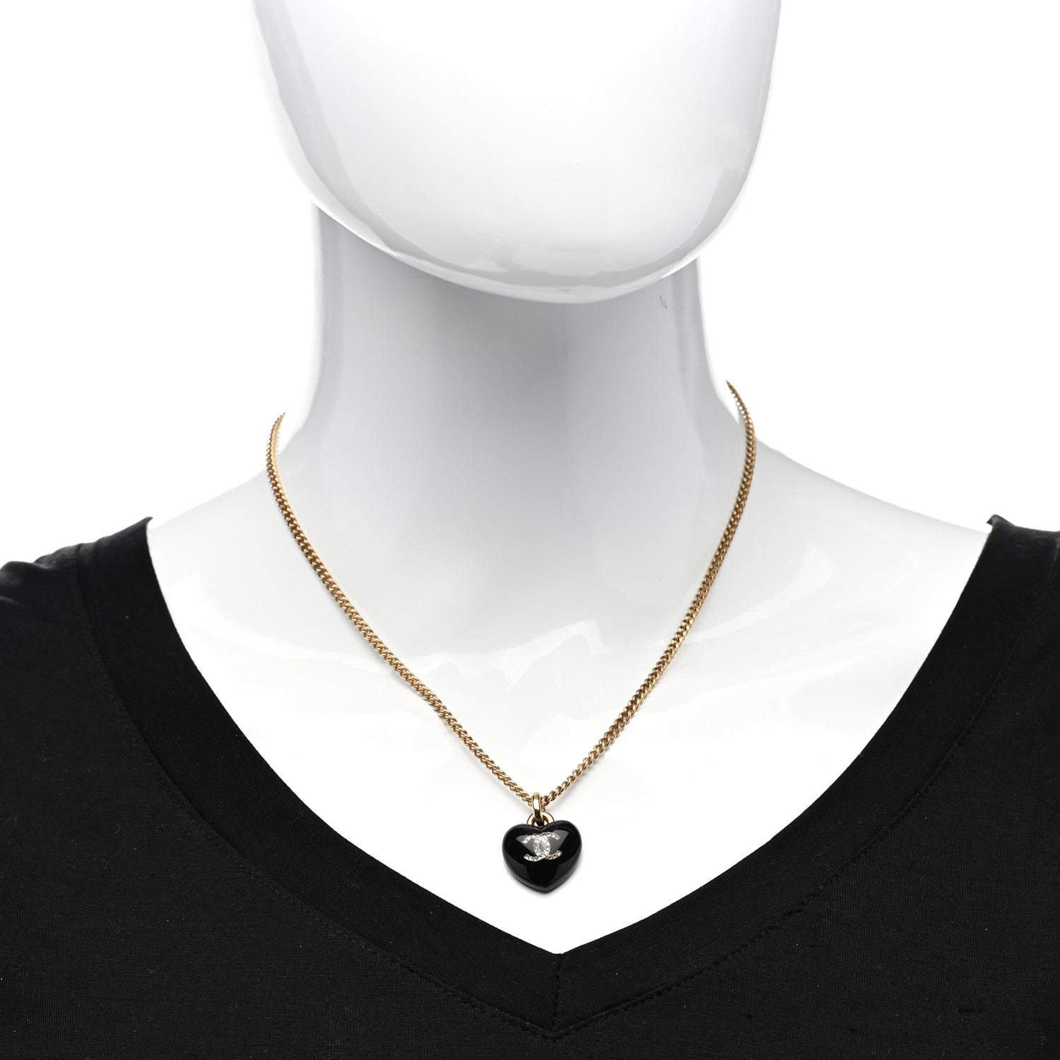 Chanel Resin Crystal CC Heart Necklace Black Gold 2 of 7