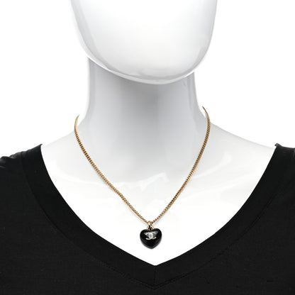 Chanel Resin Crystal CC Heart Necklace Black Gold 2 of 7