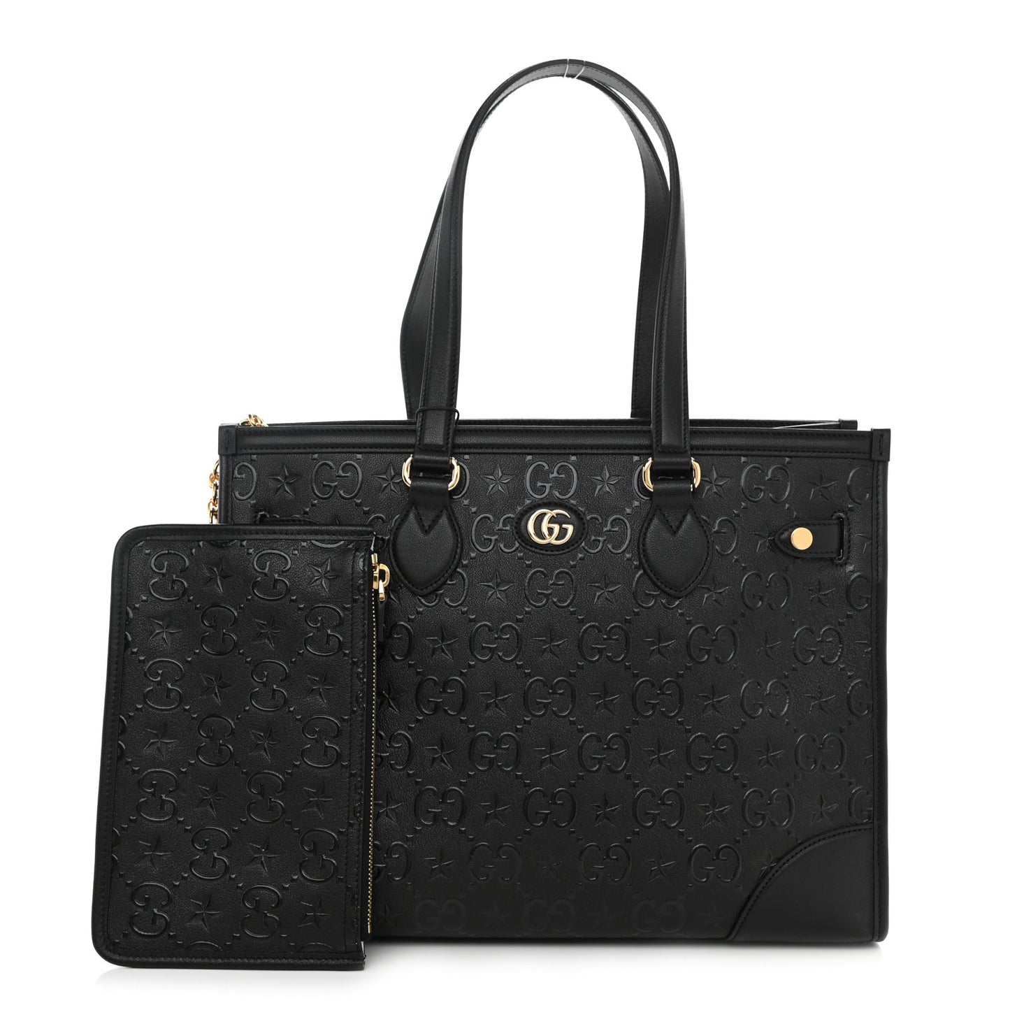 Wonka Grain Calfskin GG Monogram Star Embossed Medium GG Tote Black