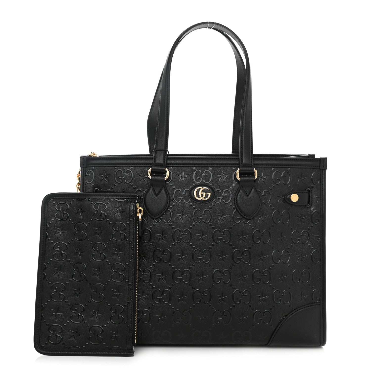Gucci Wonka Grain Calfskin GG Monogram Star Embossed Medium GG Tote Black 1 of 9