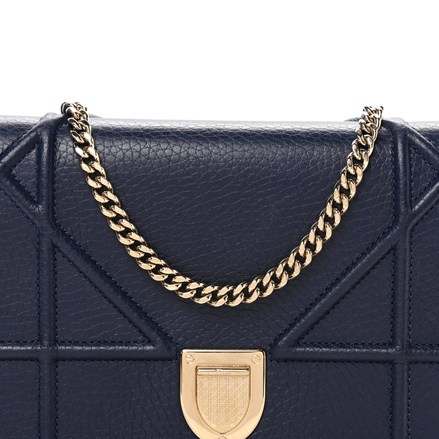 Grained Calfskin Diorama Wallet on Chain Pouch Blue