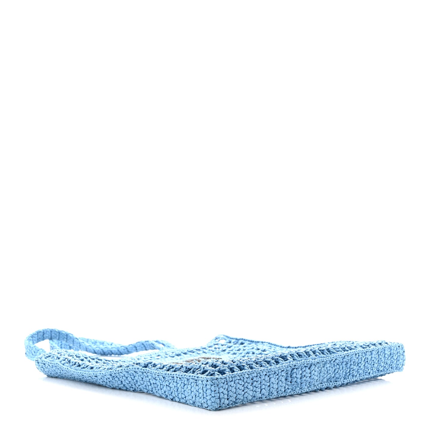 Yarn Raffia Effect Crochet Logo Embroidered Tote Bag Celeste