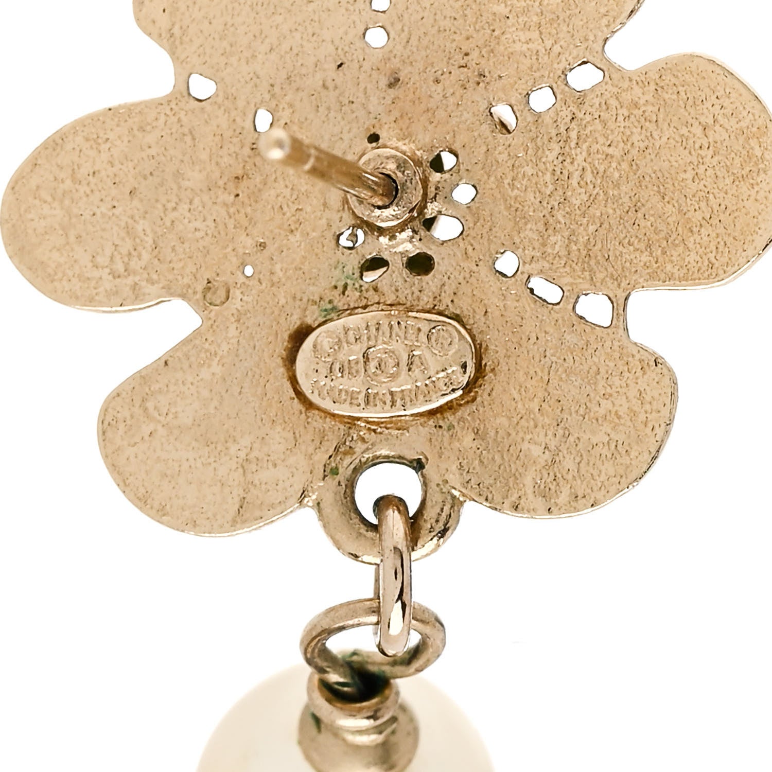 Chanel Pearl CC Camellia Dangle Earrings Gold 4 of 4