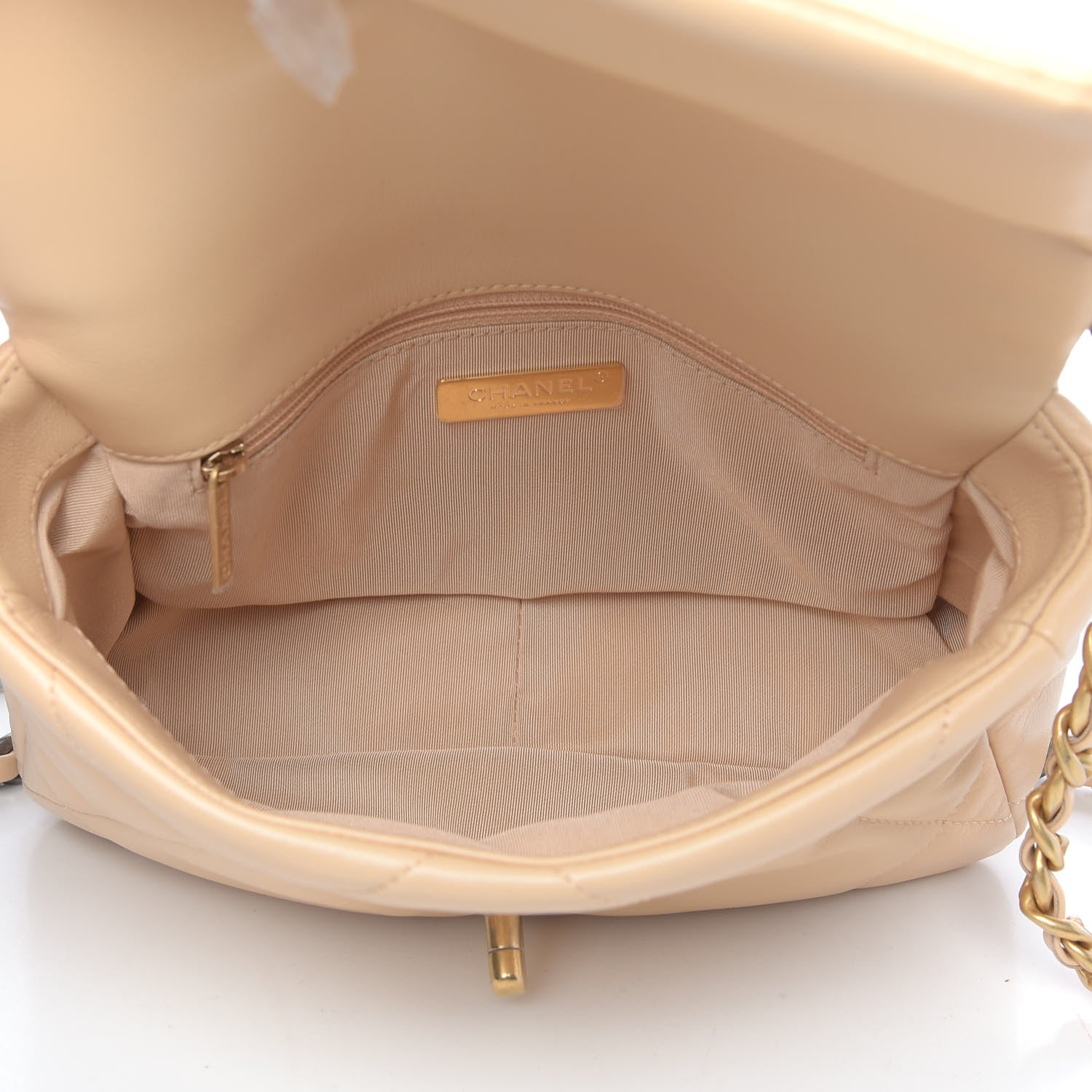 Chanel Shiny Goatskin Quilted Medium Chanel 19 Flap Beige 5 of 11