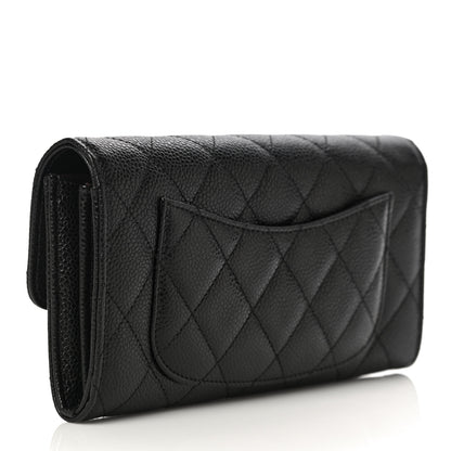 Chanel Caviar Quilted Large Gusset Flap Wallet Black 3 of 12