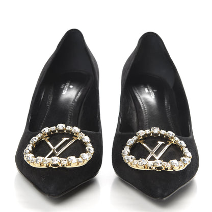 Louis Vuitton Suede Baby Goat Swarovski Crystal Madeleine Pumps 37.5 Black 2 of 10