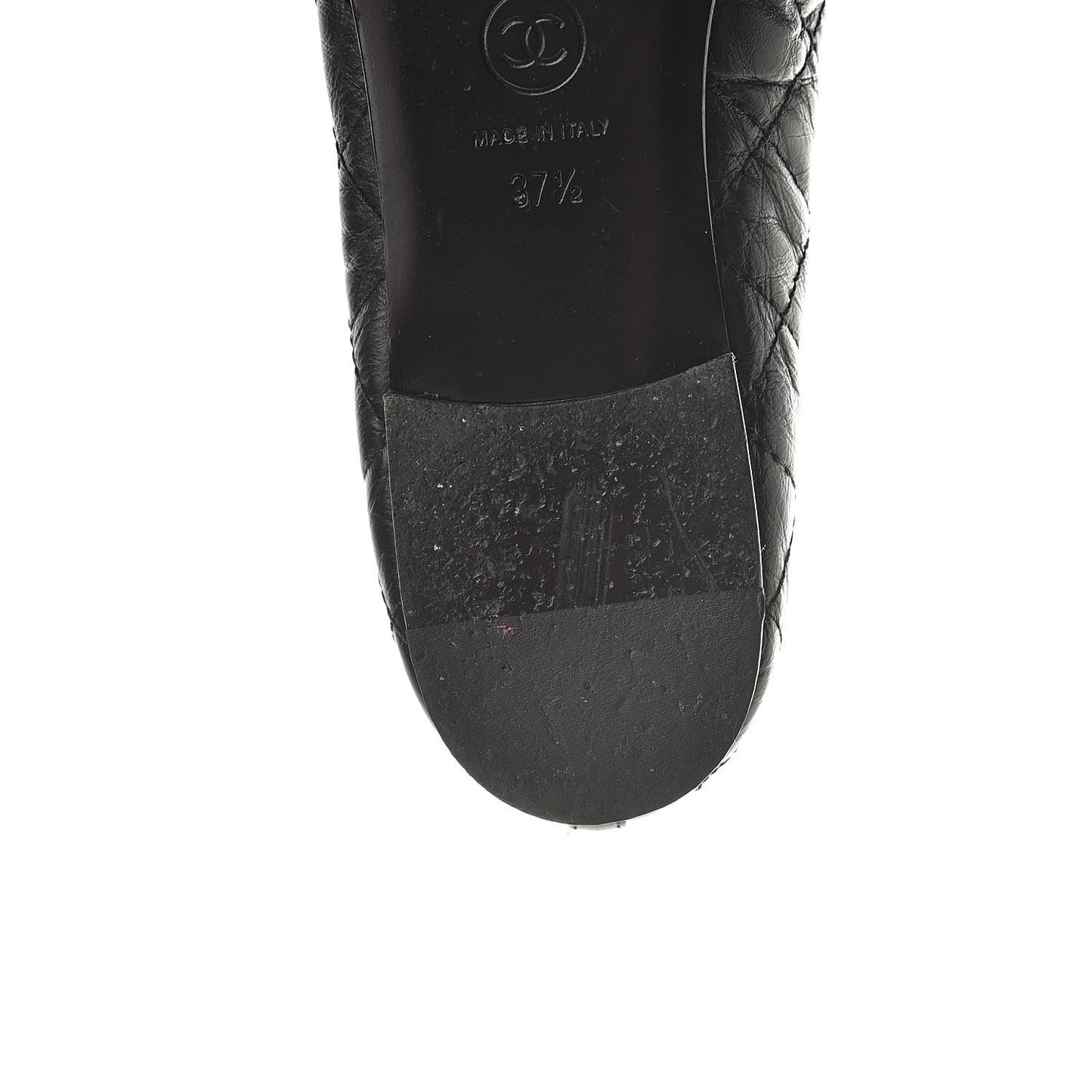 Aged Calfskin Quilted Cap Toe Ballerina Flats 37.5 Black