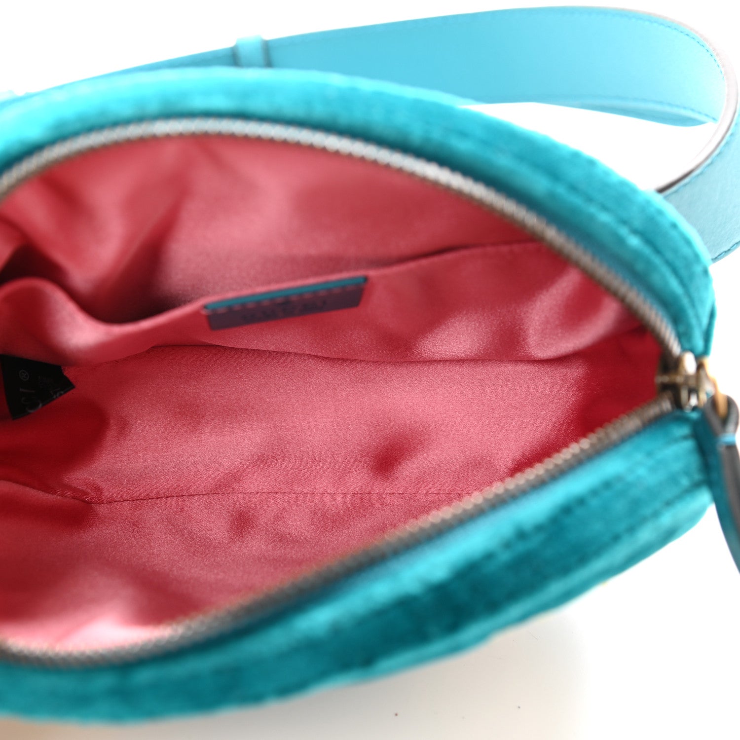 Gucci Velvet Matelasse Embroidered GG Marmont Belt Bag 85 34 Pavone Cyan 5 of 11