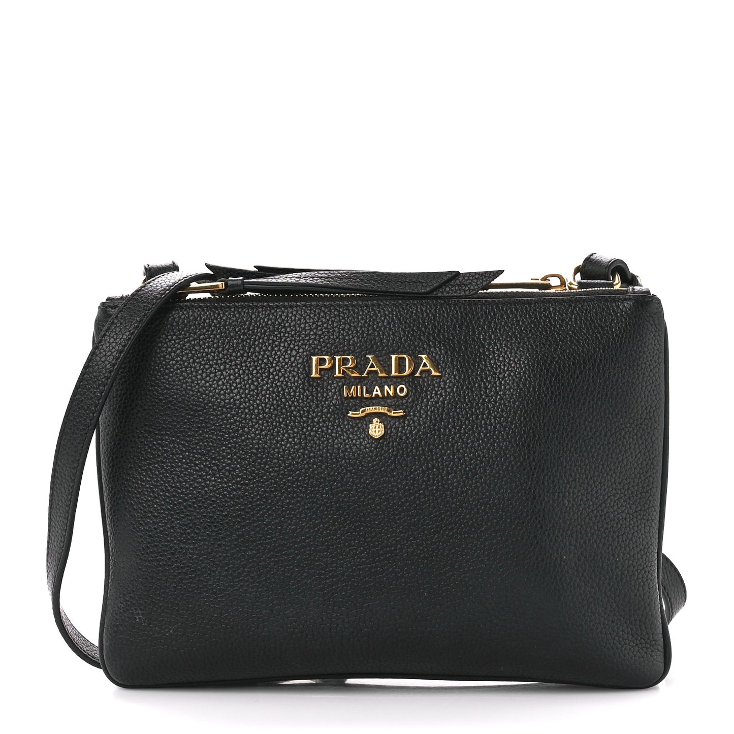 Vitello Daino Double Zip Crossbody Bag Black