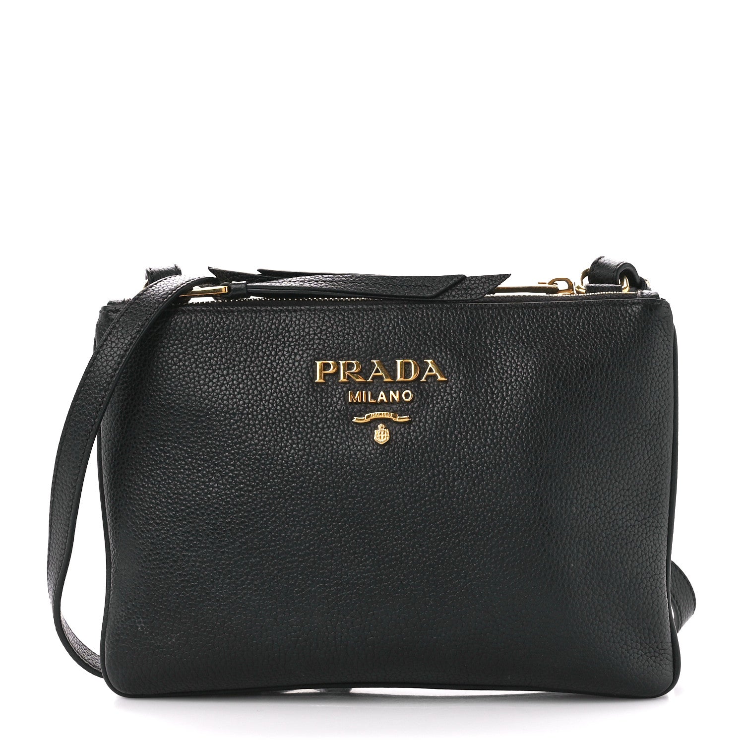 Prada Vitello Daino Double Zip Crossbody Bag Black 1 of 13