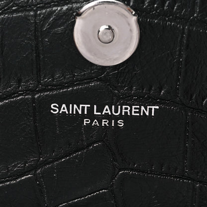 Saint Laurent Calfskin Crocodile Embossed Small Classic Monogram Kate Tassel Satchel Black 7 of 8