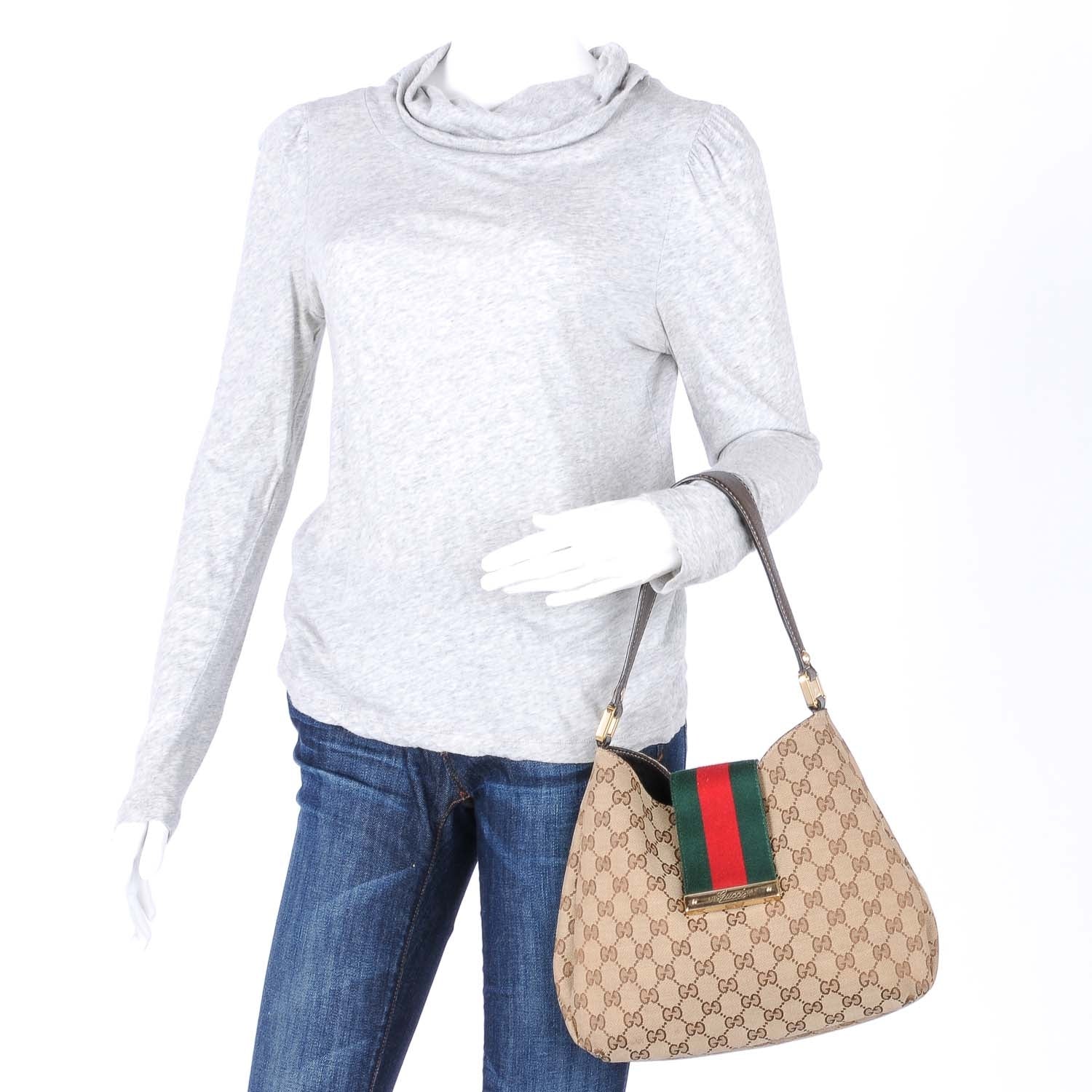 Gucci Monogram New Ladies Web Medium Hobo Ebony 2 of 4