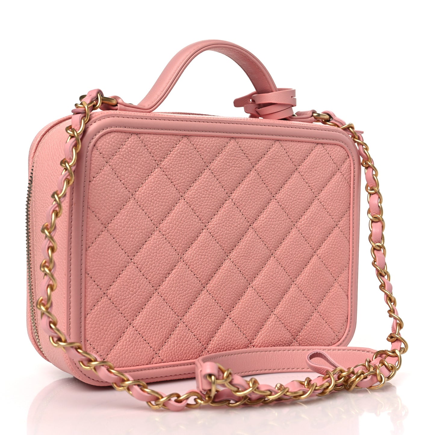 Caviar Quilted Medium CC Filigree Vanity Case Rose Pink