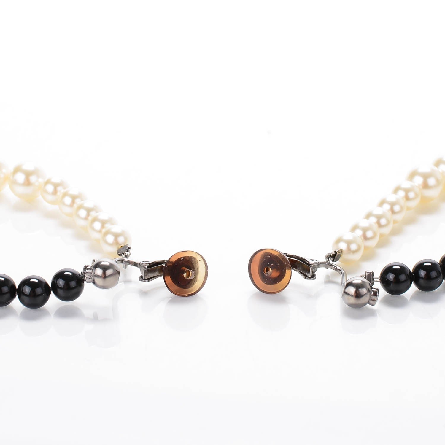 Chanel Pearl CC Drop Clip On Earrings Black White Grey 3 of 5