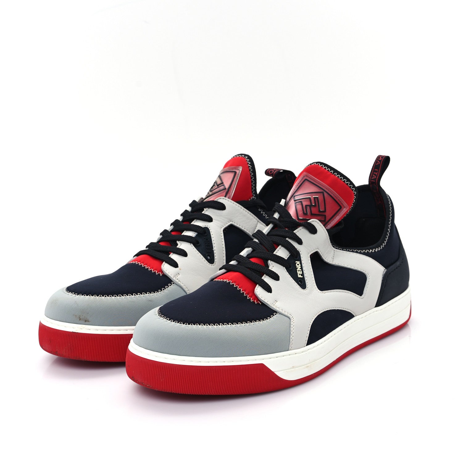 Fendi Vitello Nylon Mens Low Top Sneakers 8 Black Red Multicolor 4 of 10