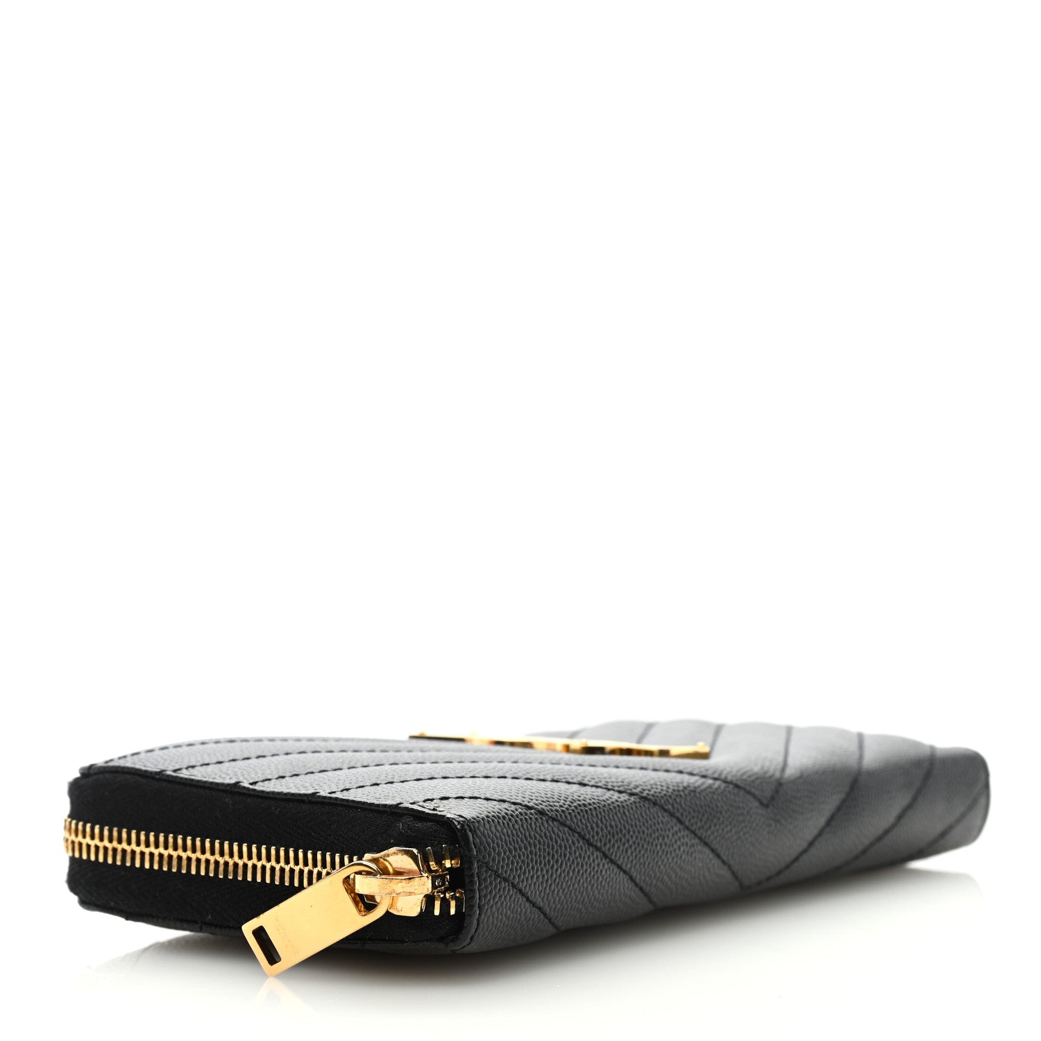 Saint Laurent Grain De Poudre Matelasse Chevron Monogram Zip Around Wallet Black 4 of 6