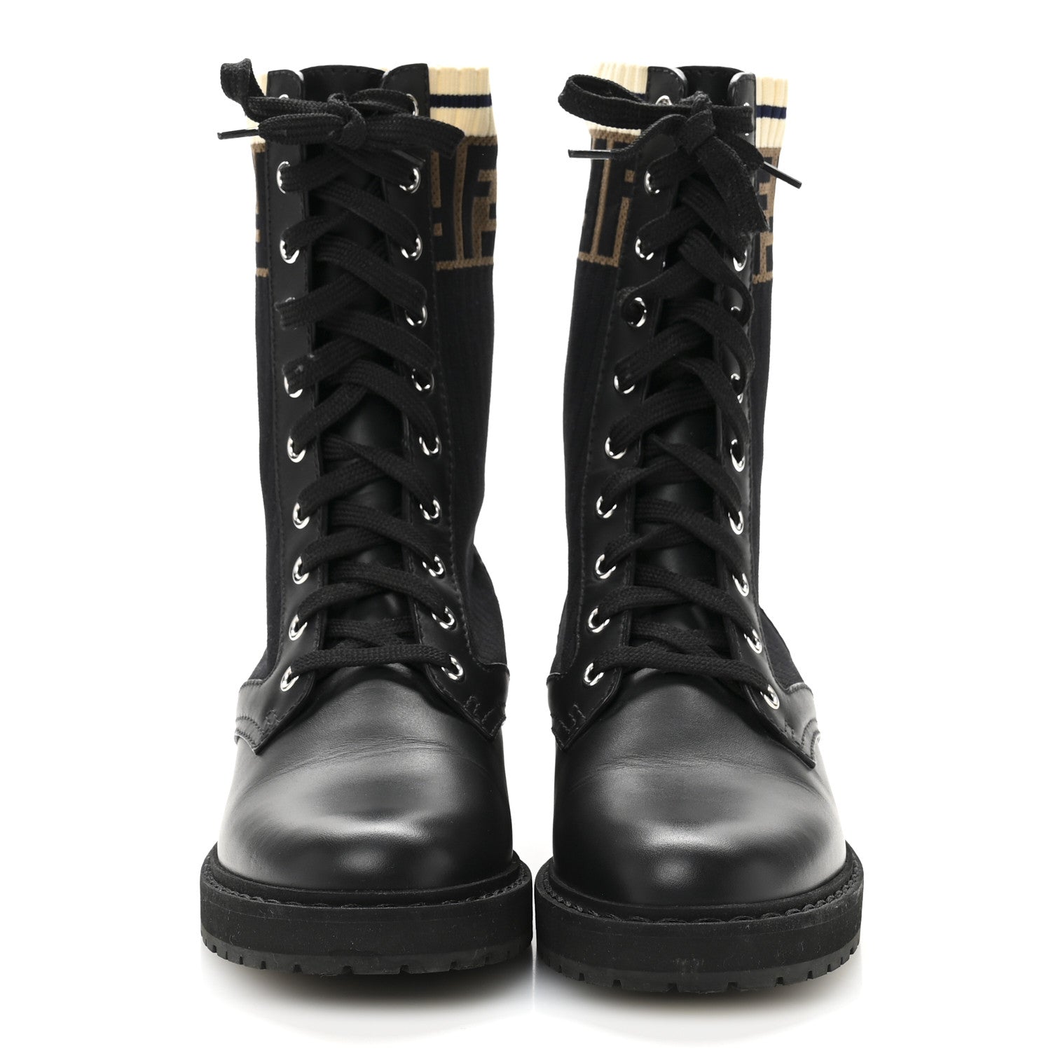 Fendi Calfskin Stretch Fabric Rockoko Biker Boots 36 Tobacco Black Marino 3 of 11