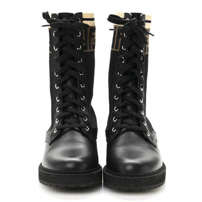 Fendi Calfskin Stretch Fabric Rockoko Biker Boots 36 Tobacco Black Marino 3 of 11