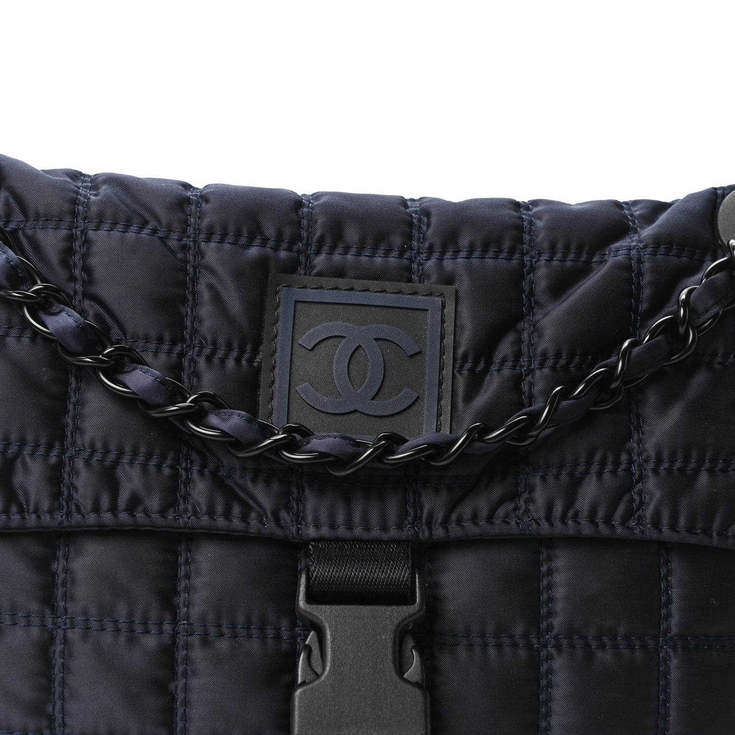 Nylon Quilted Ski Sport Flap Bag Navy