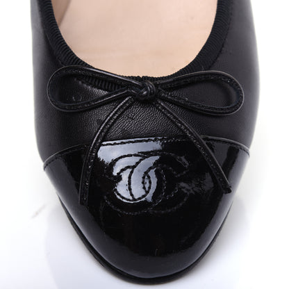 Chanel Lambskin Patent Cap Toe Ballerina Flats 37 Black 14 of 20