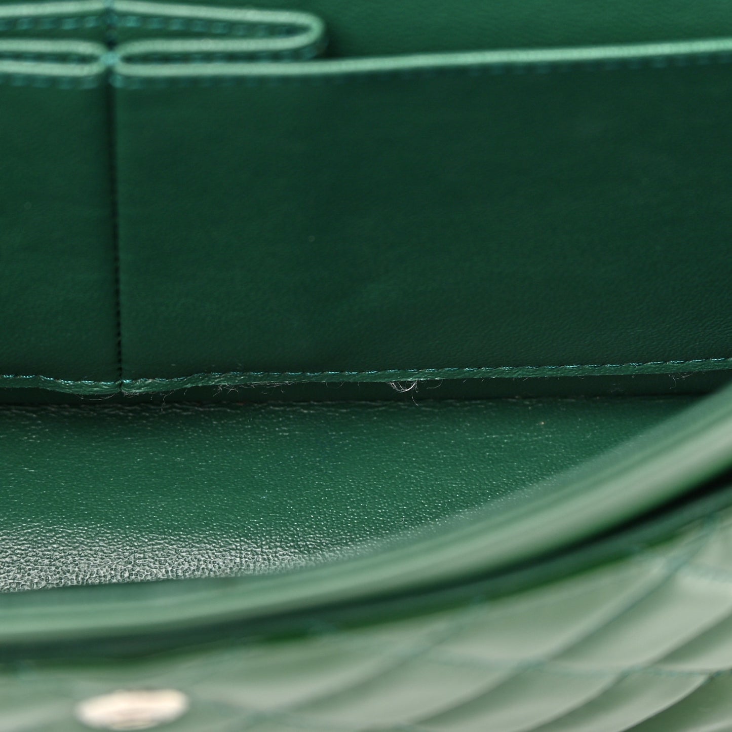 Patent Calfskin Quilted Medium Double Flap Green