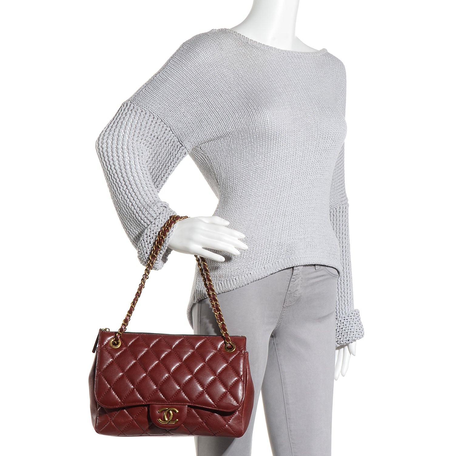 Chanel Lambskin Large Blizzard Zip Top Flap Bag Burgundy 2 of 7