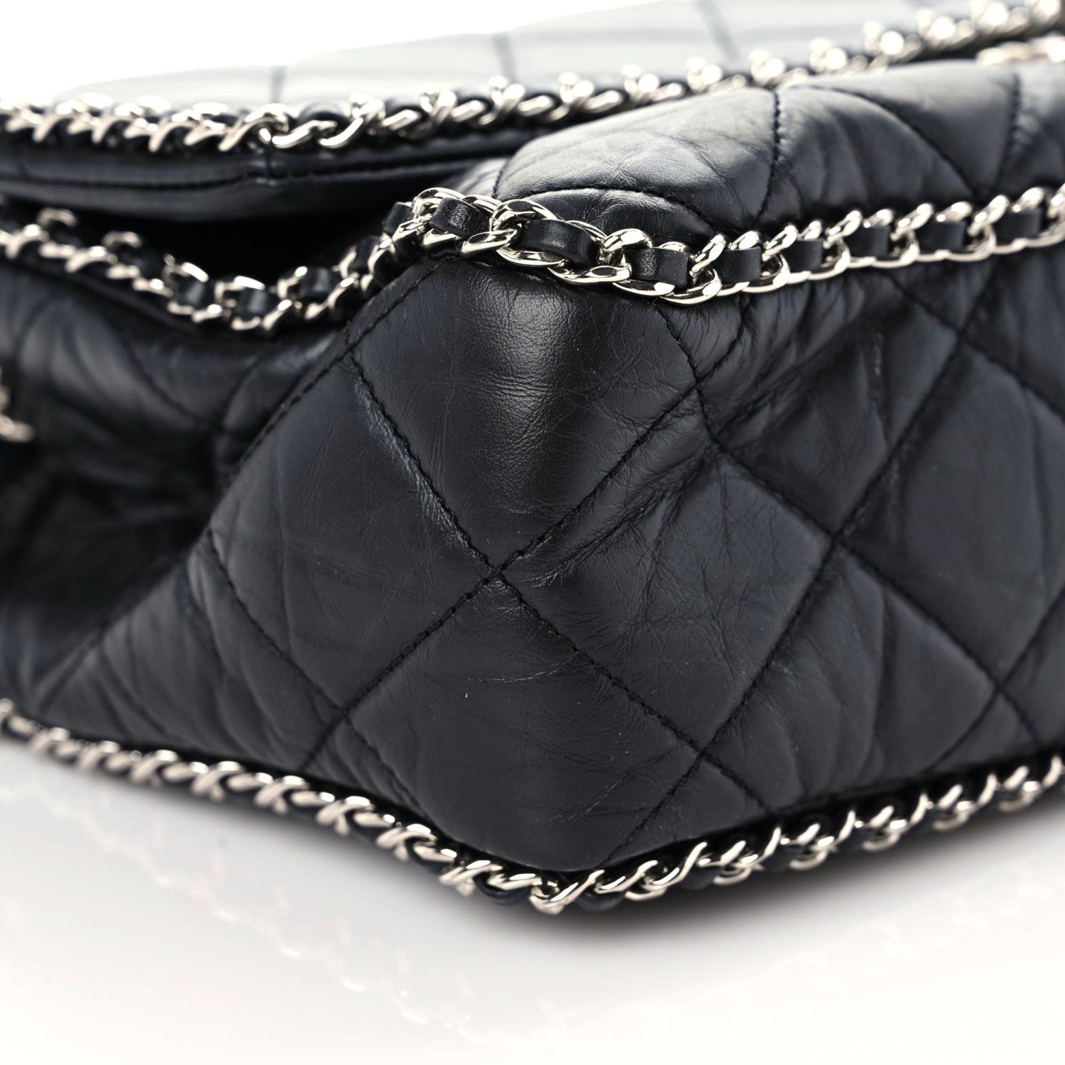 Chanel Crumpled Calfskin Quilted Large Chain All Over Flap Bag Black 5 of 15