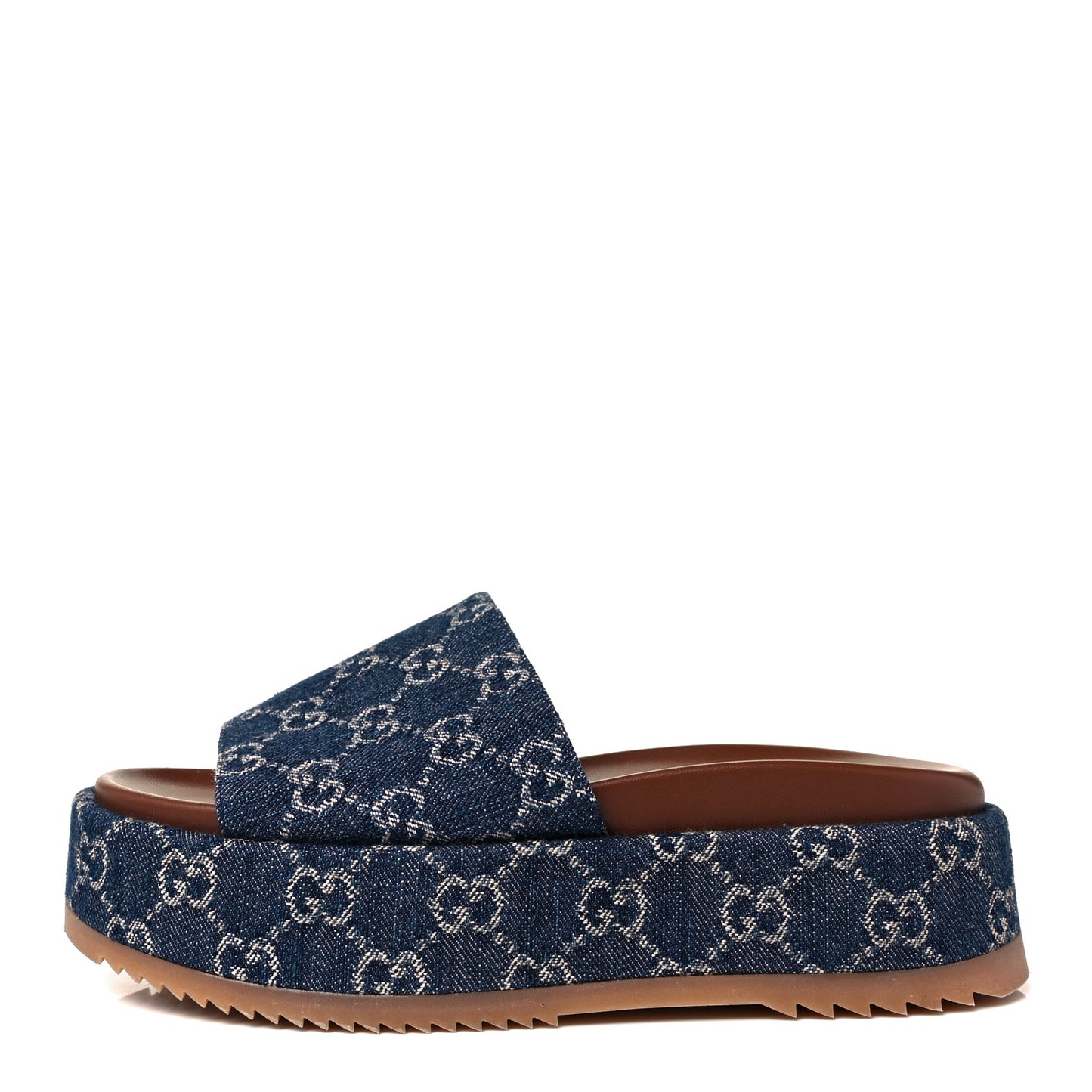 New Denim GG Monogram Angelina Platform 55mm Slide Sandals 38.5 Blue Tea
