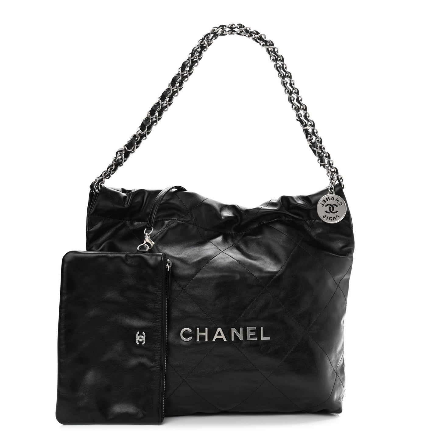 Shiny Calfskin Quilted Small Chanel 22 Black