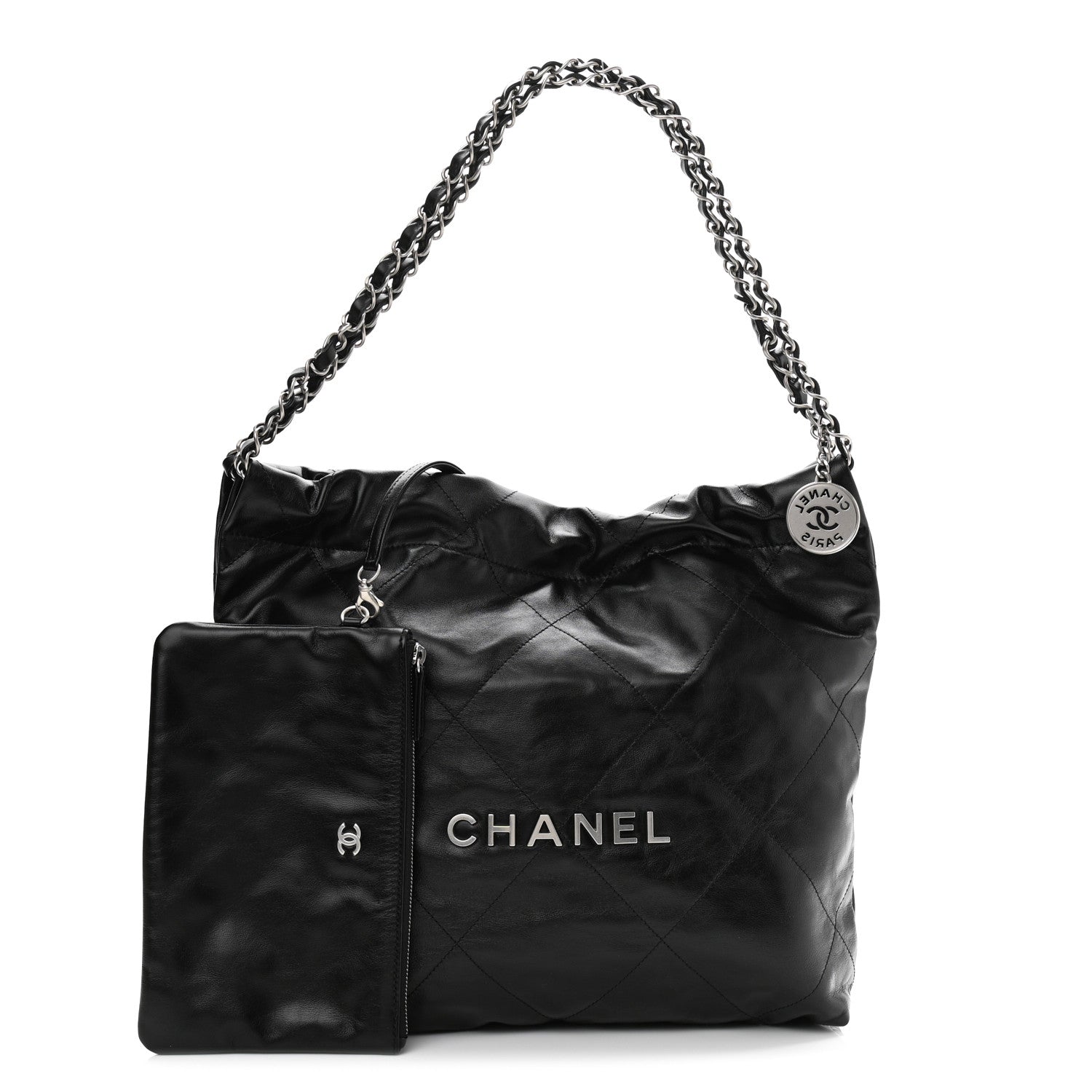 Chanel Shiny Calfskin Quilted Small Chanel 22 Black 1 of 12
