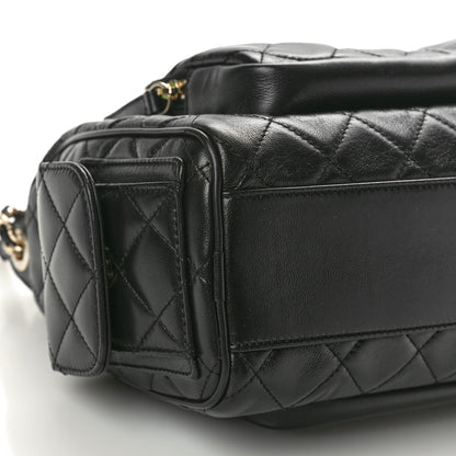Chanel Shiny Crumpled Lambskin Quilted Medium Preppy Pocket Camera Case Black 9 of 11