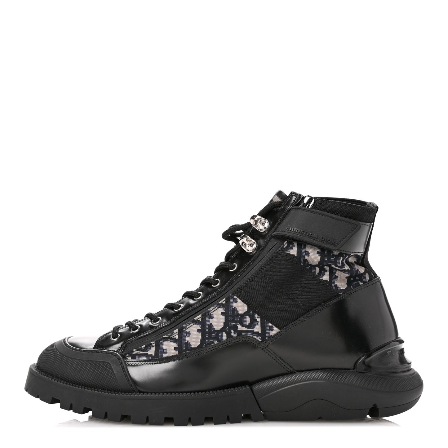 Oblique Polished Calfskin Mens Combat Ankle Boots 42 Beige Black