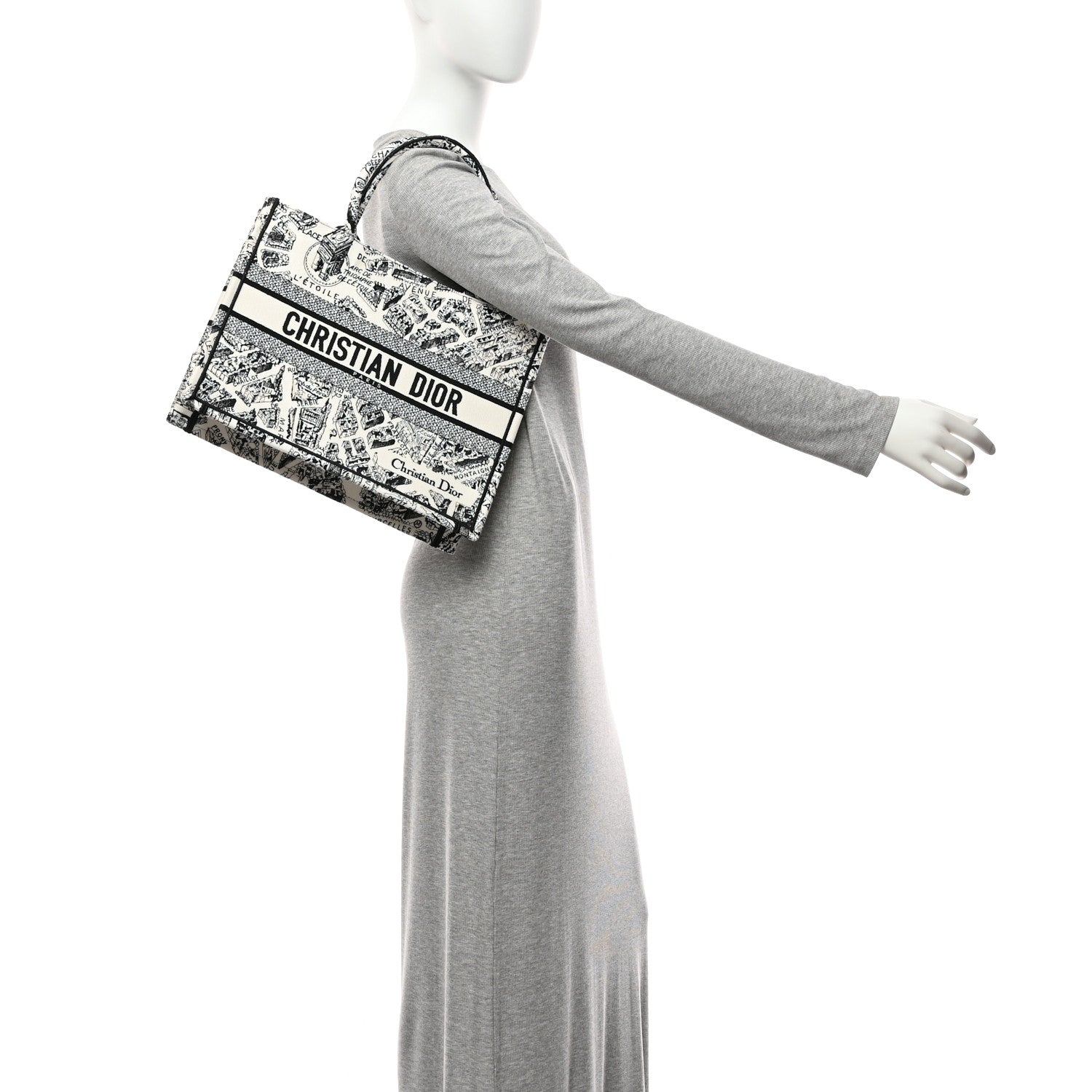 Christian Dior Canvas Embroidered Medium Plan De Paris Book Tote White Black 2 of 10