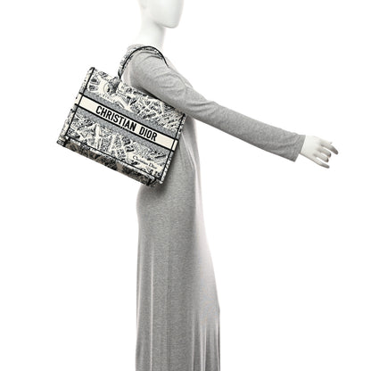 Christian Dior Canvas Embroidered Medium Plan De Paris Book Tote White Black 2 of 10