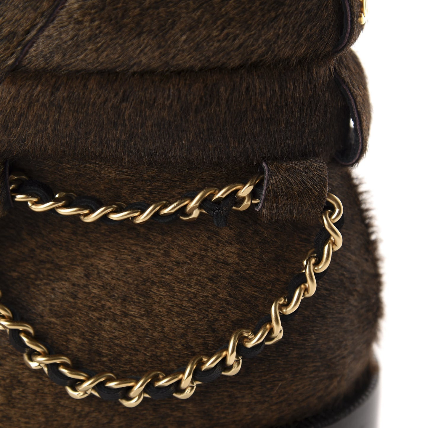 Calfskin Pony Hair CC Charm Chain Cap Toe Short Boots 36.5 Brown Black