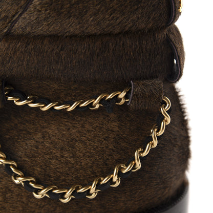 Chanel Calfskin Pony Hair CC Charm Chain Cap Toe Short Boots 36.5 Brown Black 6 of 9