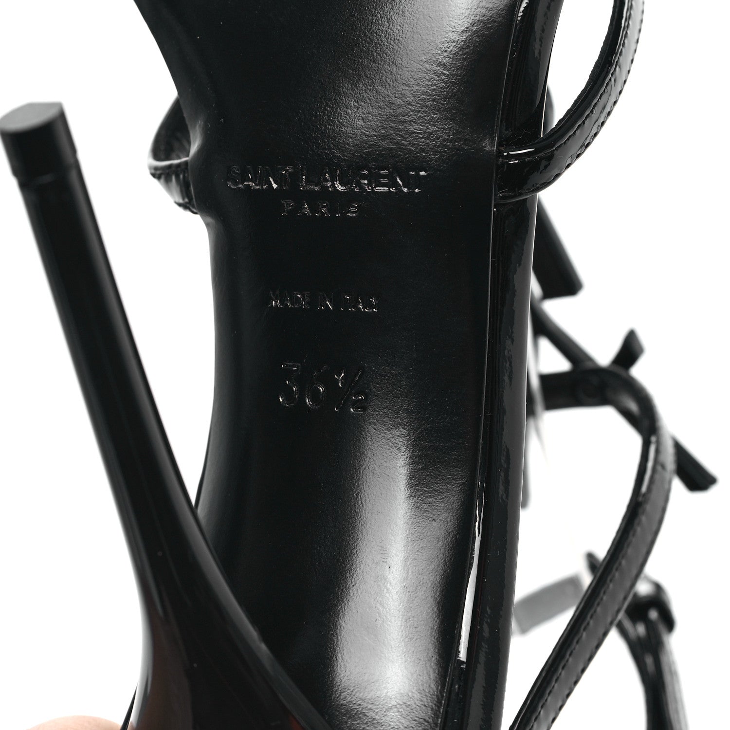 Saint Laurent Patent Cassandra 100 Ankle Strap Sandals 36.5 Black 6 of 8