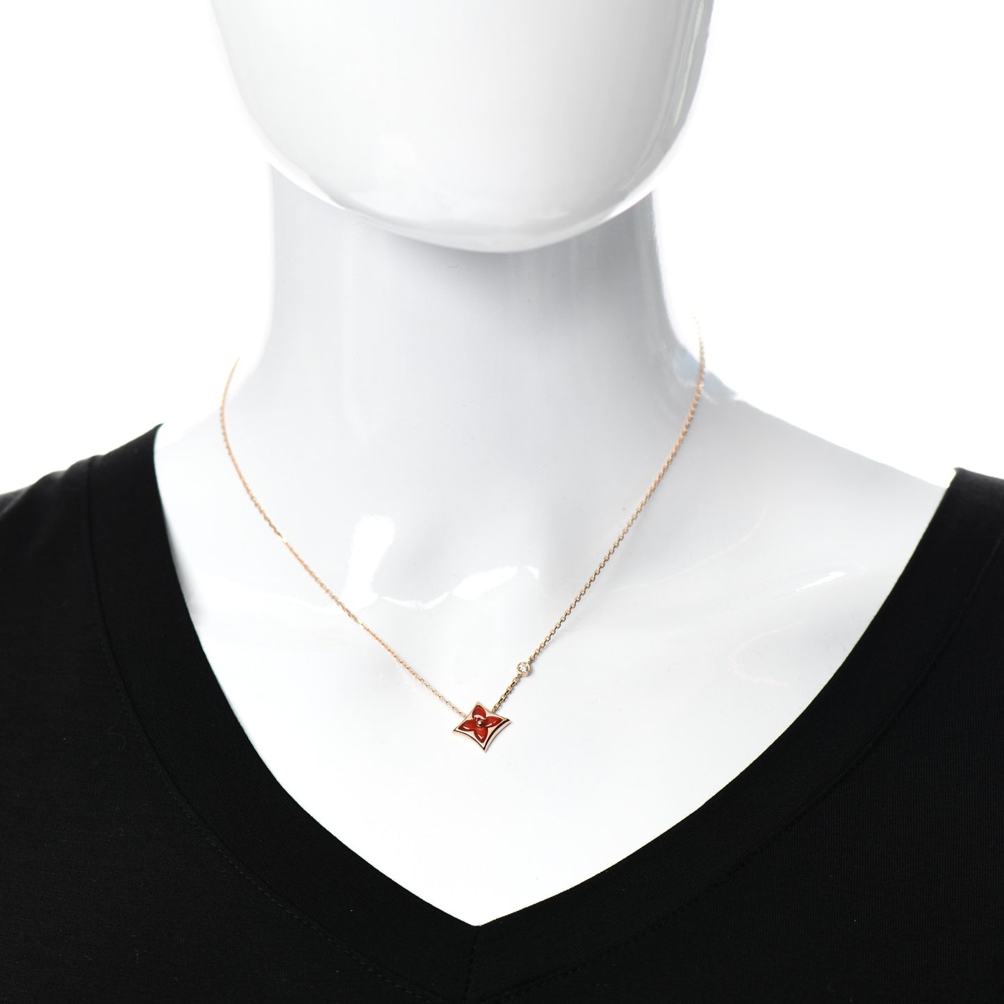 18K Pink Gold Diamond Carnelian Color Blossom BB Star Pendant Necklace