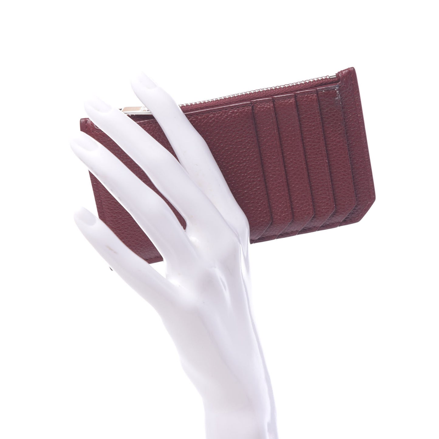 Grained Calfskin 5 Fragments Zip Pouch Card Holder Burgundy
