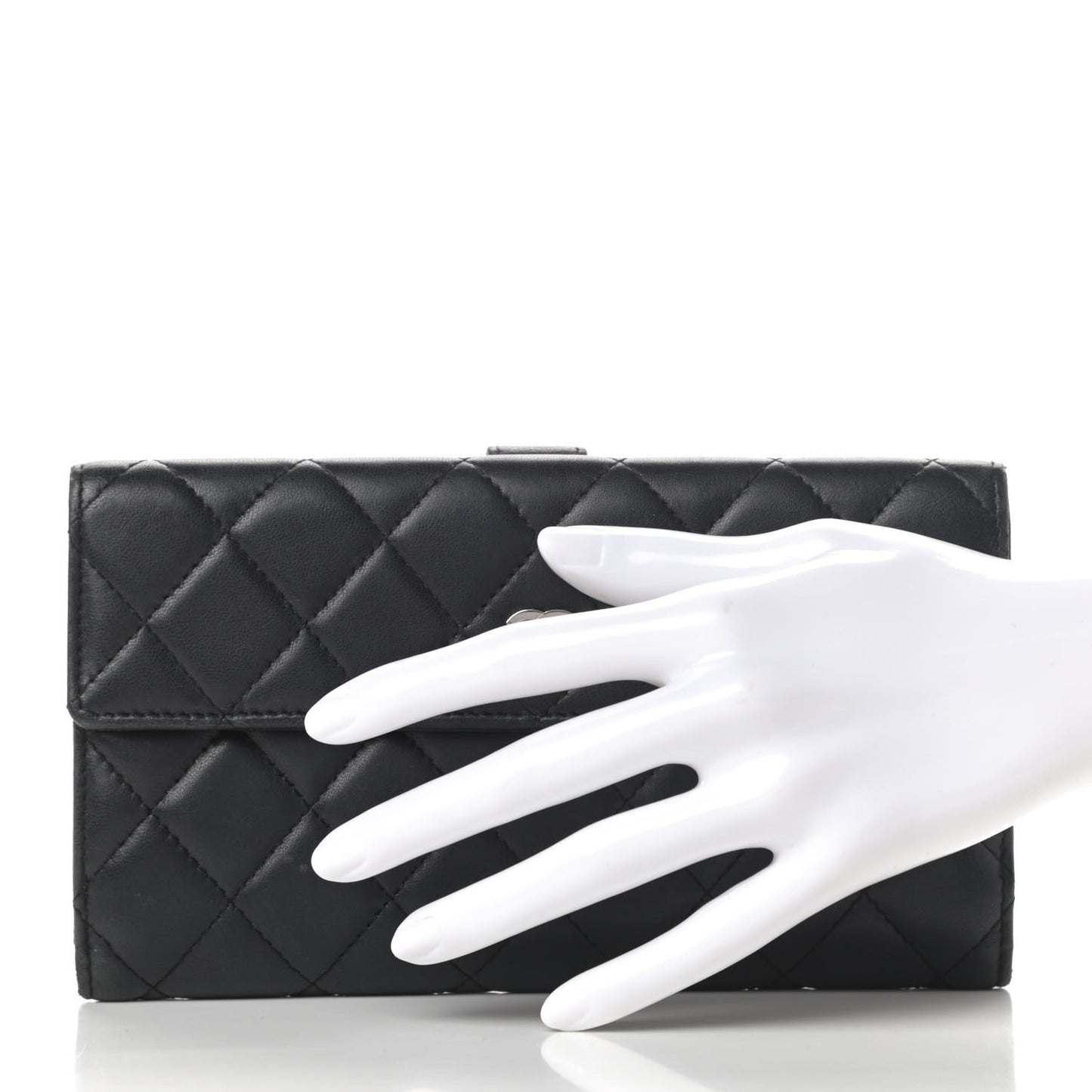Lambskin Quilted Long Flap Wallet Black