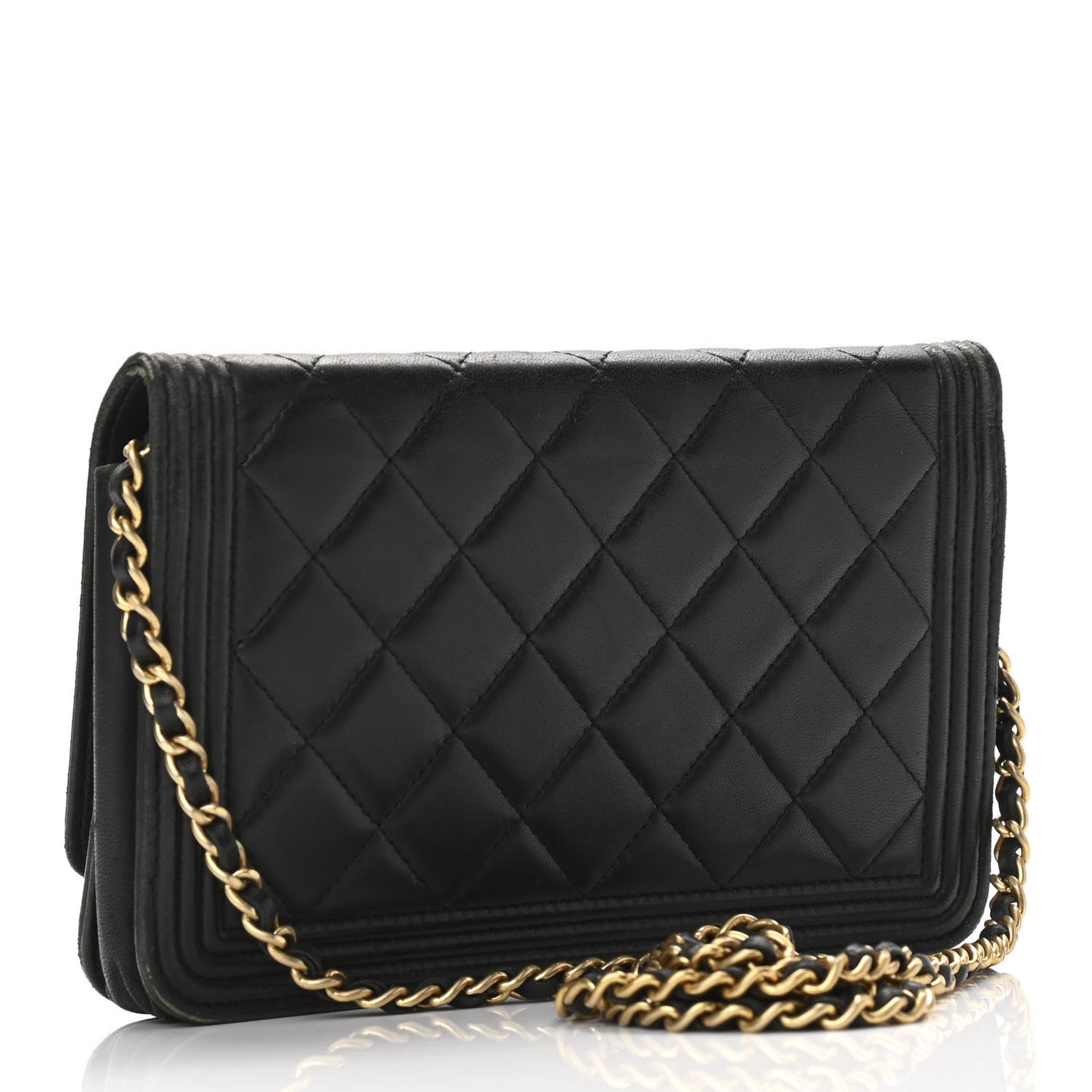 Calfskin Quilted Boy Wallet On Chain WOC Black