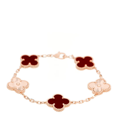Van Cleef & Arpels 18K Rose Gold Carnelian 5 Motifs Guilloche Vintage Alhambra Bracelet 1 of 5